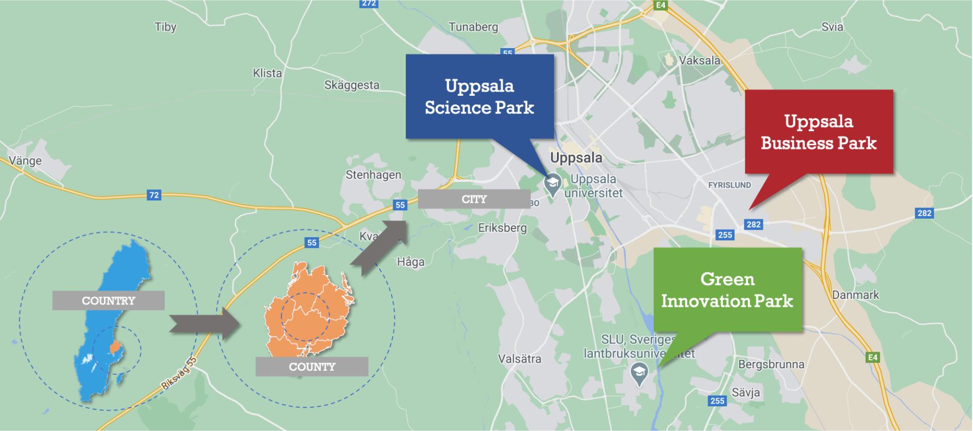 Các cụm đổi mới như Uppsala Science Park, Uppsala Business Park và Green Innovation Park tạo nên mạng lưới doanh nghiệp tri thức, nơi nghiên cứu, startup và các tổ chức hỗ trợ cùng kết nối để phát triển sản phẩm mới.